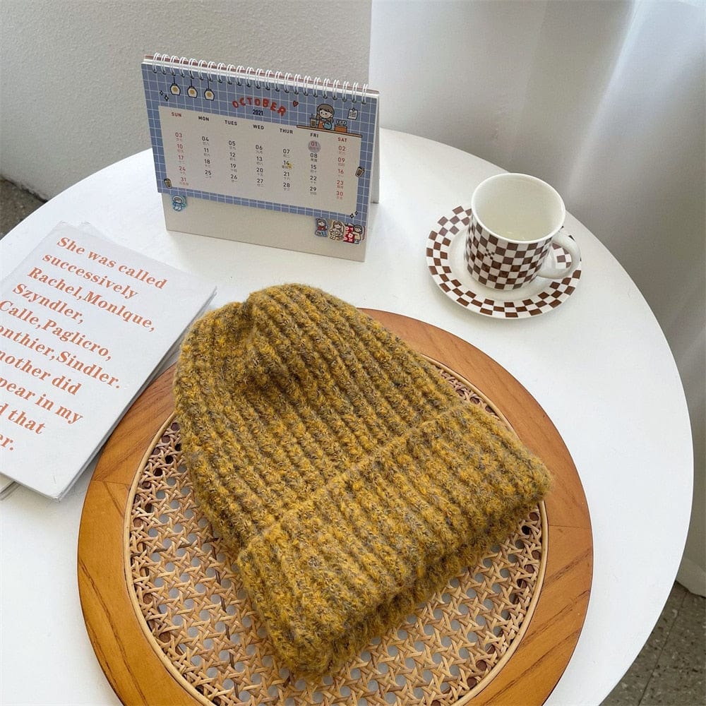 Buddhatrends Yellow / One Size Oversized Wool Knitted Hats
