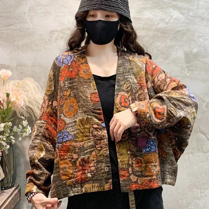 Buddhatrends Yellow / One Size Sweet Floral Print Loose Coat