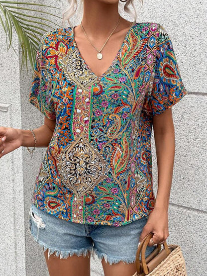 Mocha Veil V-Neck Casual T-Shirt