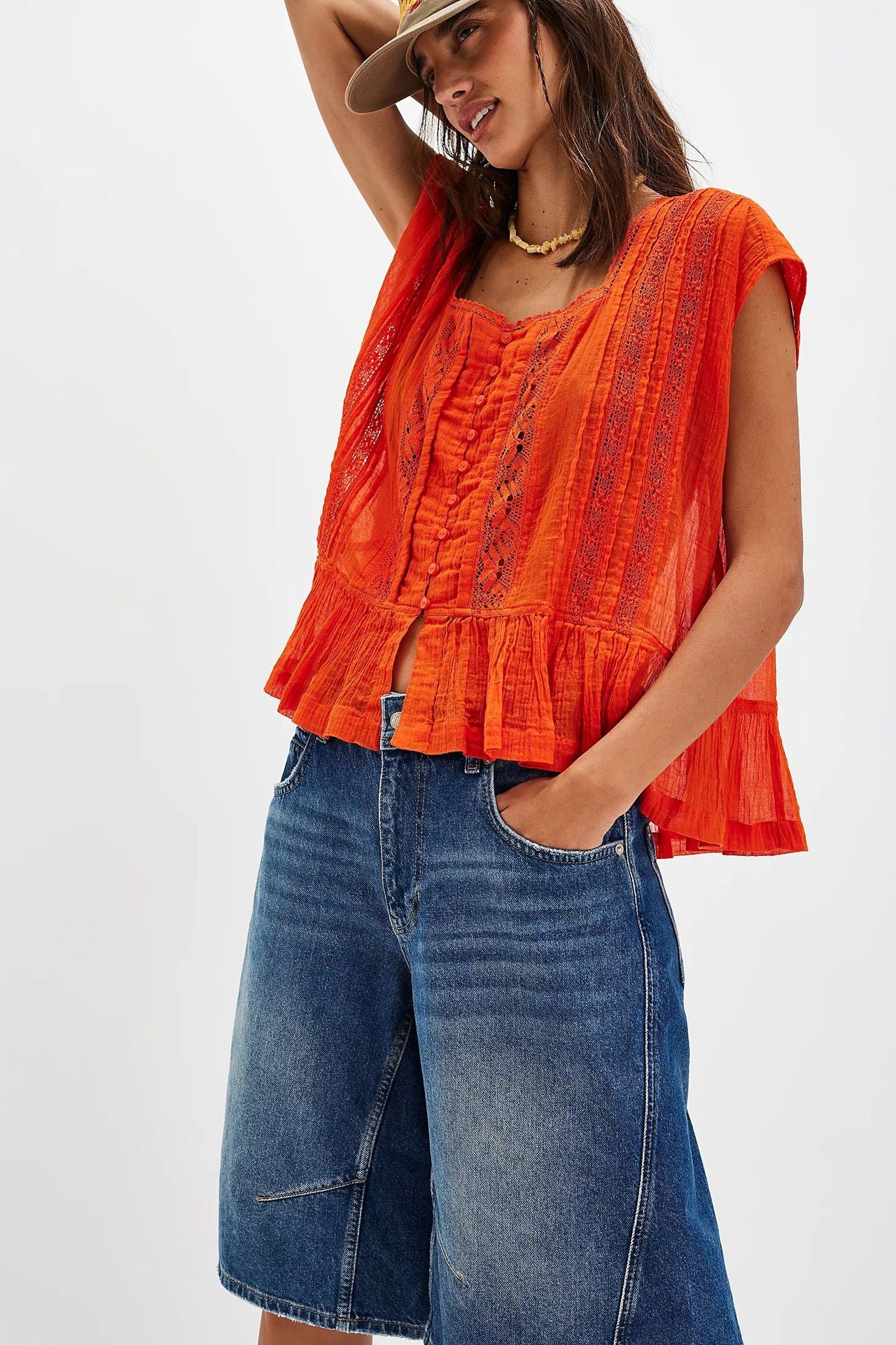 Sage Embroidered Cotton Top