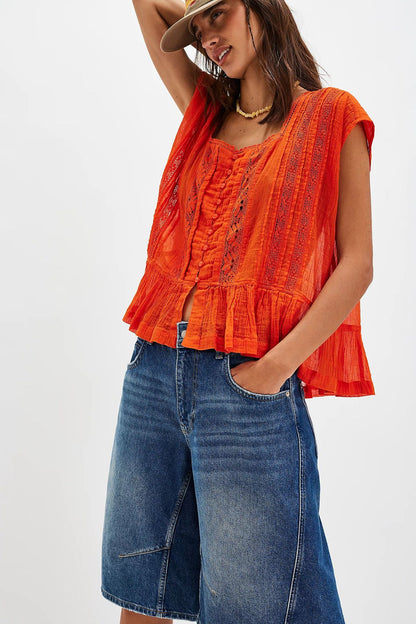 Sage Embroidered Cotton Top
