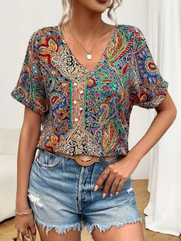 Mocha Veil V-Neck Casual T-Shirt