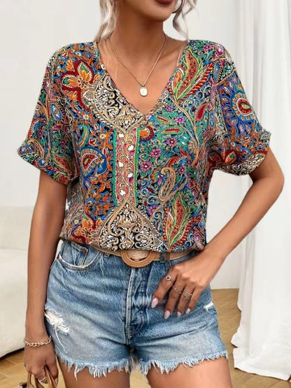 Mocha Veil V-Neck Casual T-Shirt