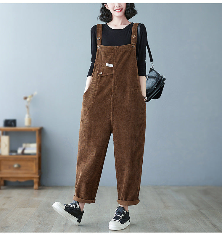 Bold Stitch Velvet Overalls