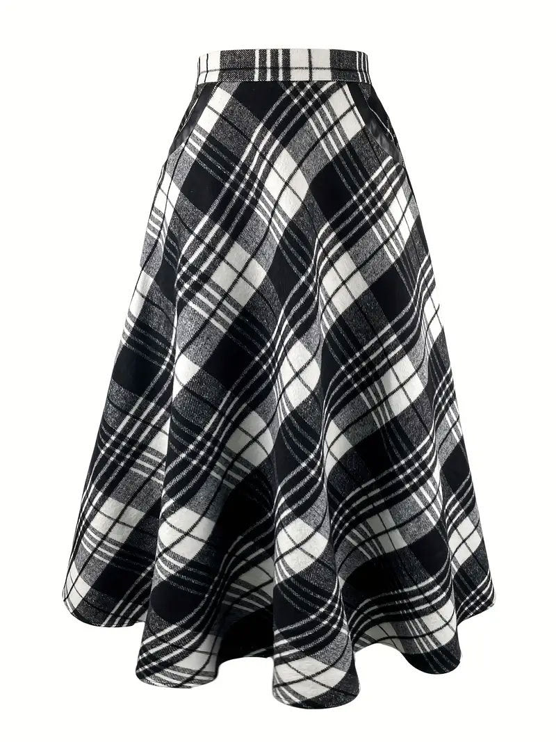 Velvet Elegance Plaid Long Skirt