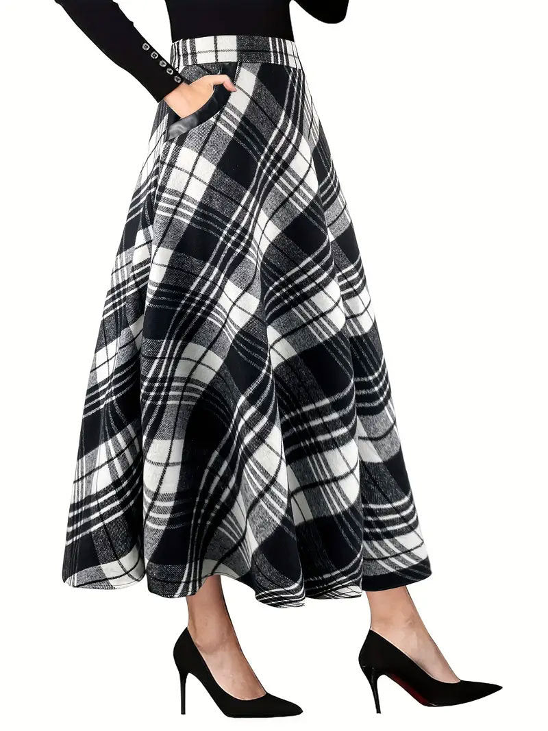 Velvet Elegance Plaid Long Skirt