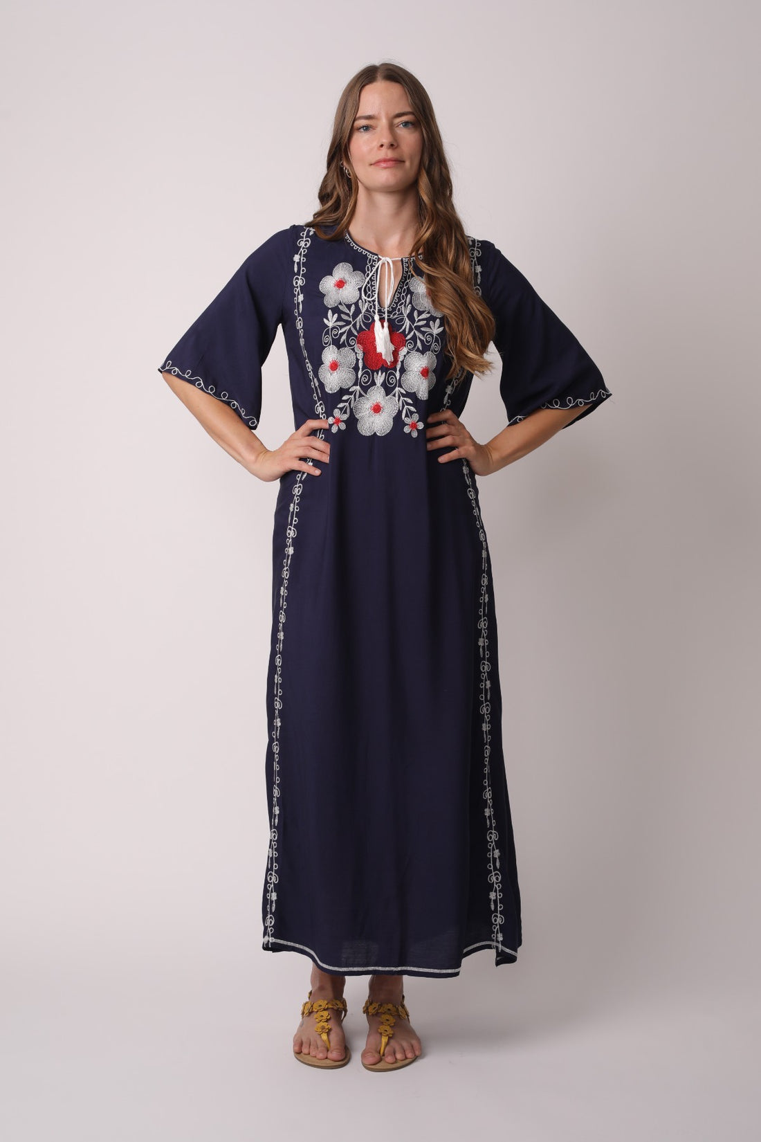 Boho Chic Floral Embroidered Kaftan Dress