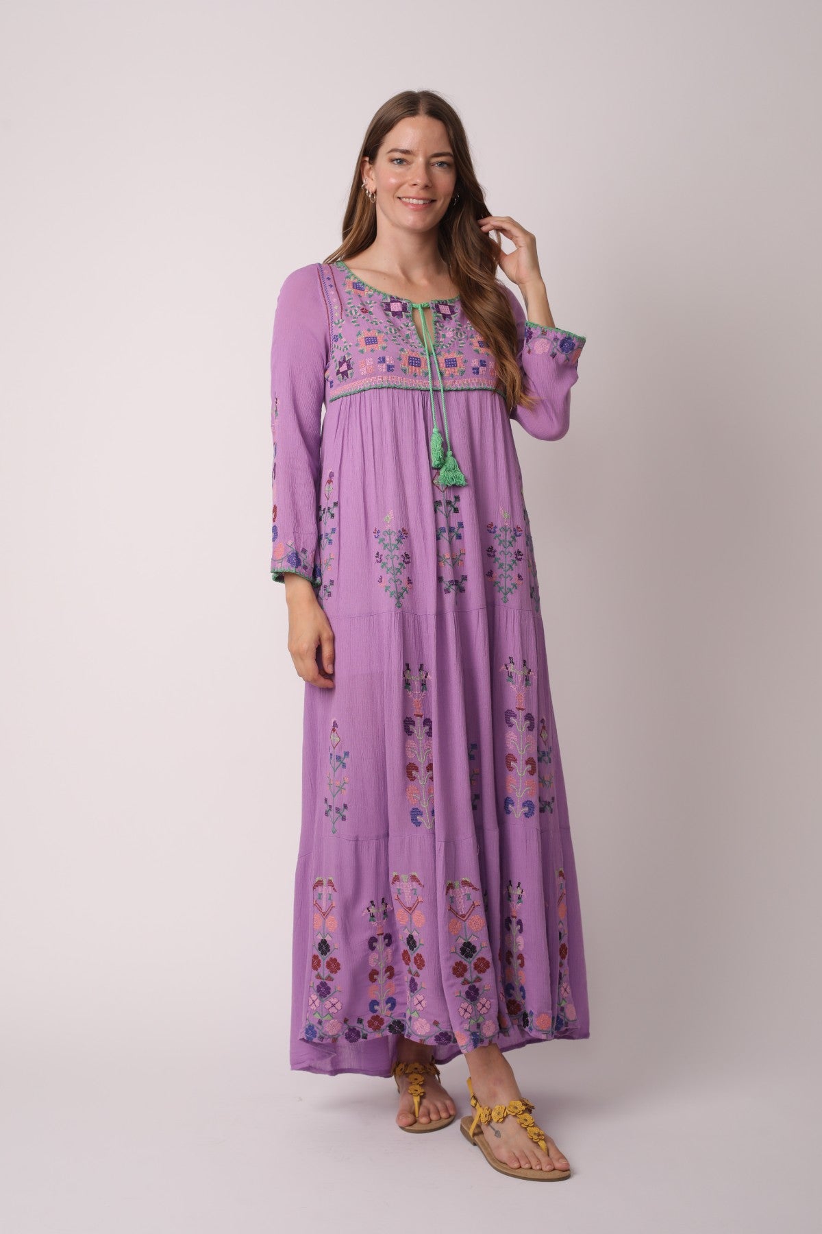 Boho Inspired Floral Embroidered Maxi Dress