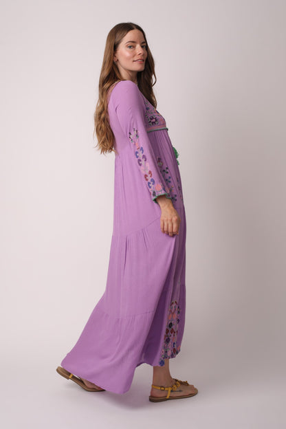 Boho Inspired Floral Embroidered Maxi Dress