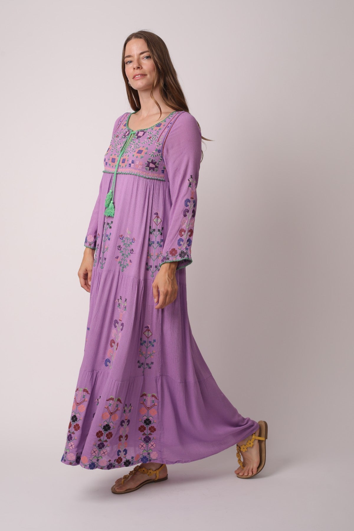 Boho Inspired Floral Embroidered Maxi Dress