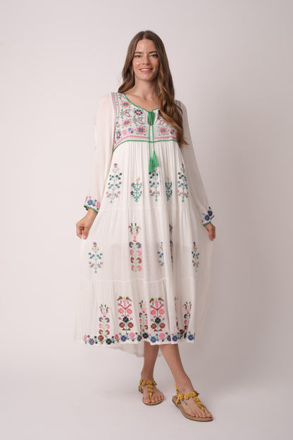 Boho Inspired Floral Embroidered Maxi Dress