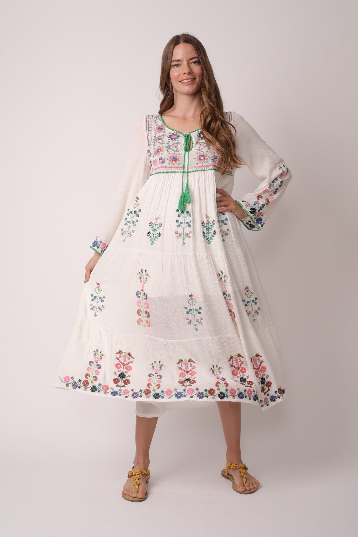 Boho Inspired Floral Embroidered Maxi Dress