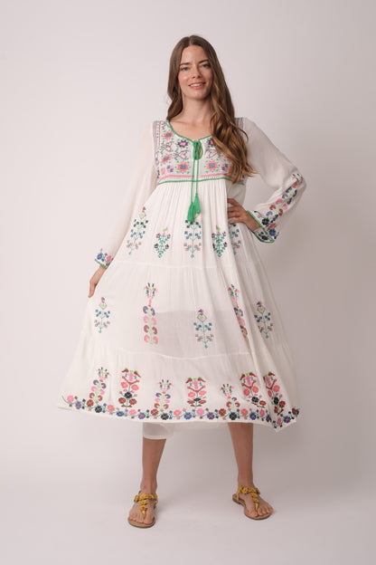Boho Inspired Floral Embroidered Maxi Dress