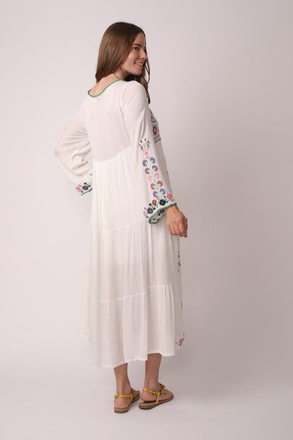 Boho Inspired Floral Embroidered Maxi Dress
