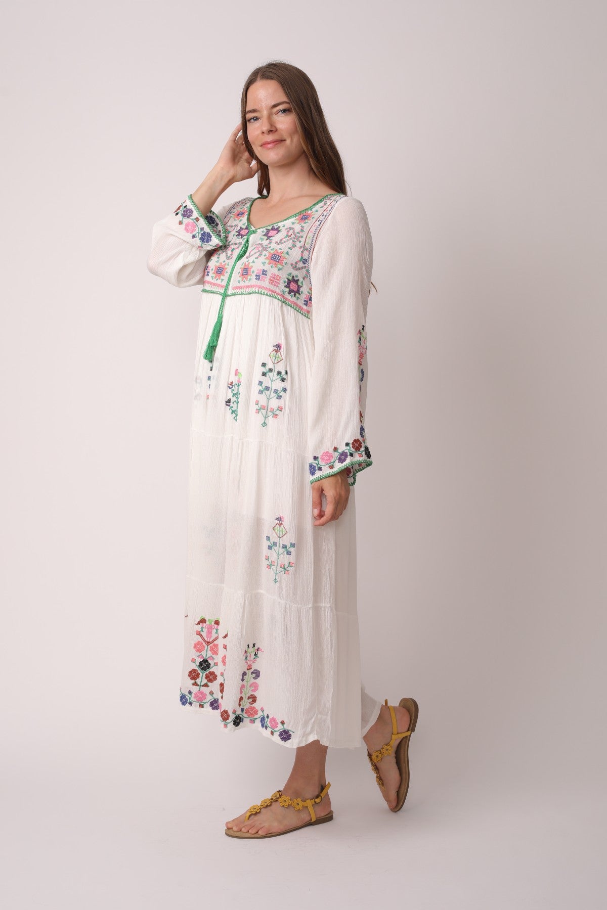 Boho Inspired Floral Embroidered Maxi Dress
