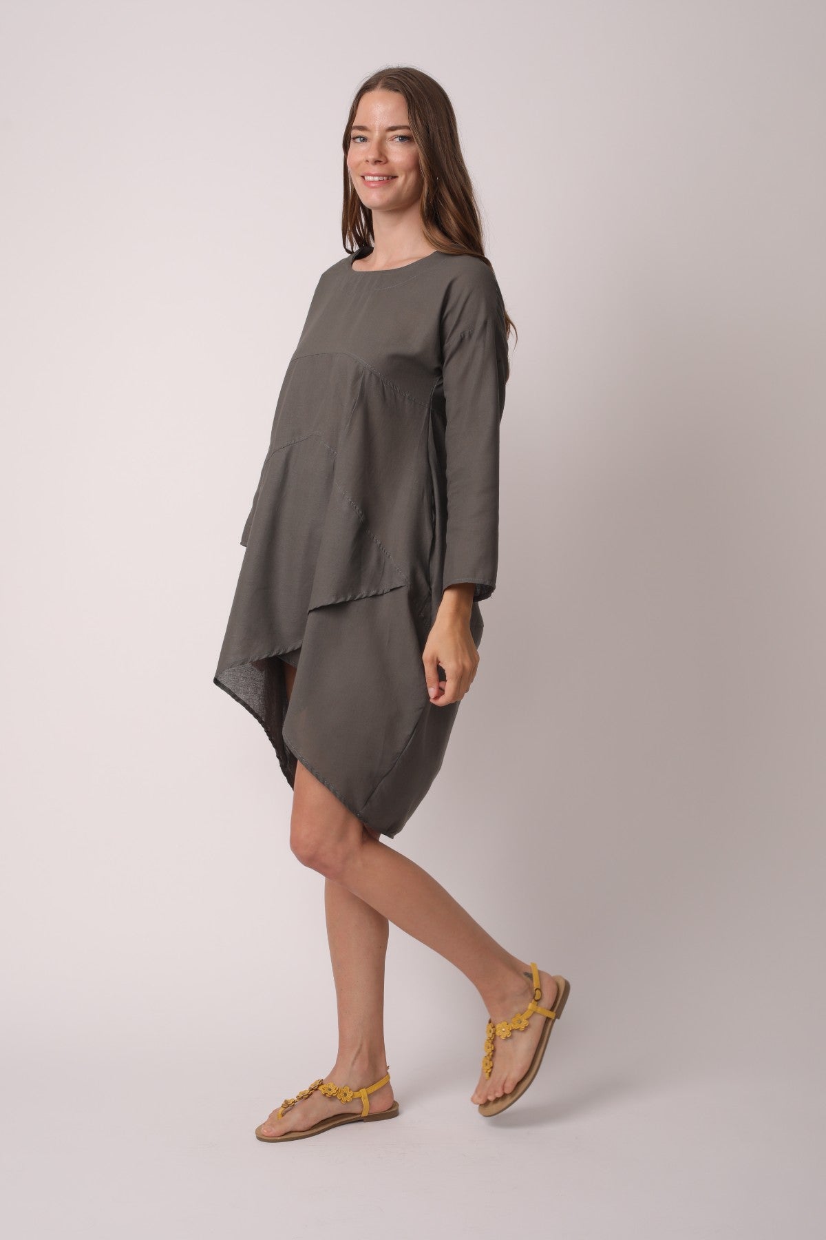 Plus Size Crew Neck Asymmetric Split Tunic