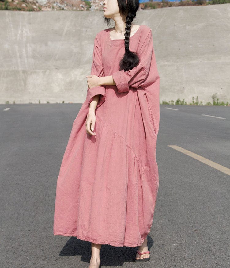 Buddha Trends Dress Pink / One Size Long Sleeve Oversized Linen Maxi Dress | Lotus