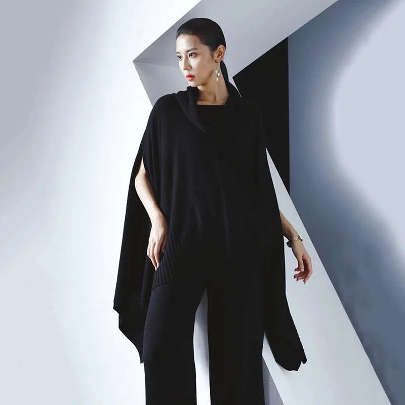 Buddhatrends black  DMJ2394 / One Size Leana Asymmetrical Cowl Neck Sweater