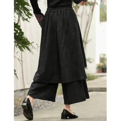Buddhatrends Black / One Size Chinese Style Cotton Linen Patchwork Pants