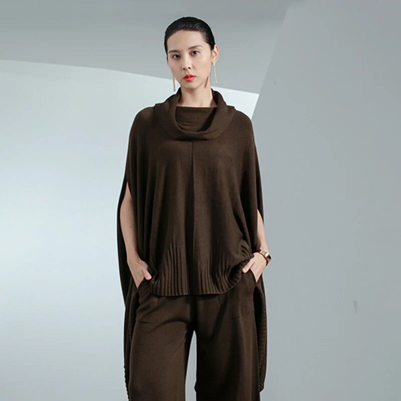 Buddhatrends coffee green DMJ2394 / One Size Leana Asymmetrical Cowl Neck Sweater