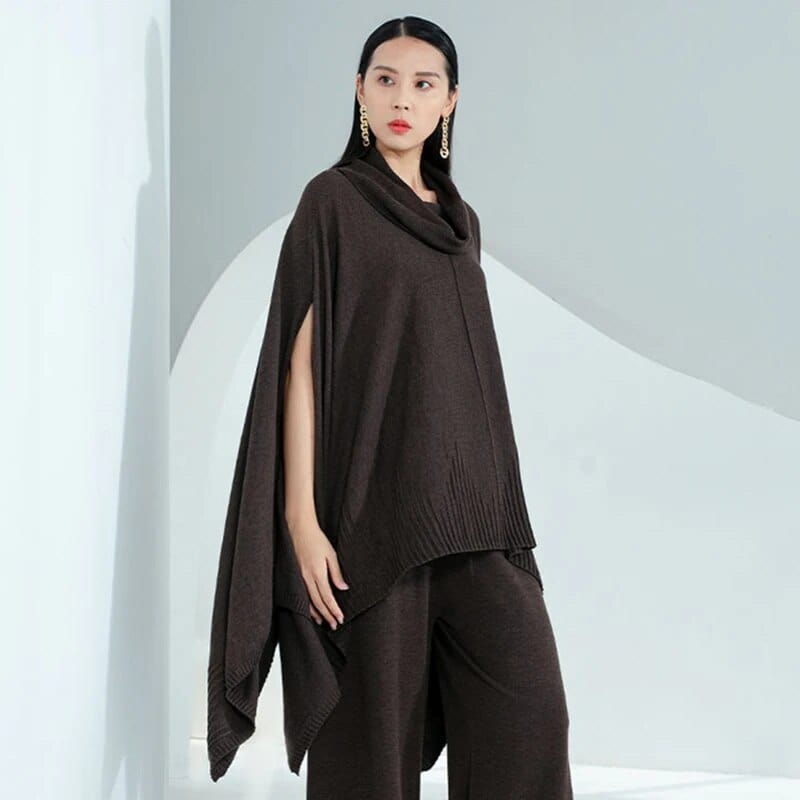 Buddhatrends dark coffee DMJ2394 / One Size Leana Asymmetrical Cowl Neck Sweater