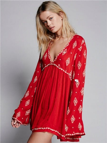 Buddhatrends Red / S Elegant Diamond Print Blouse for Women