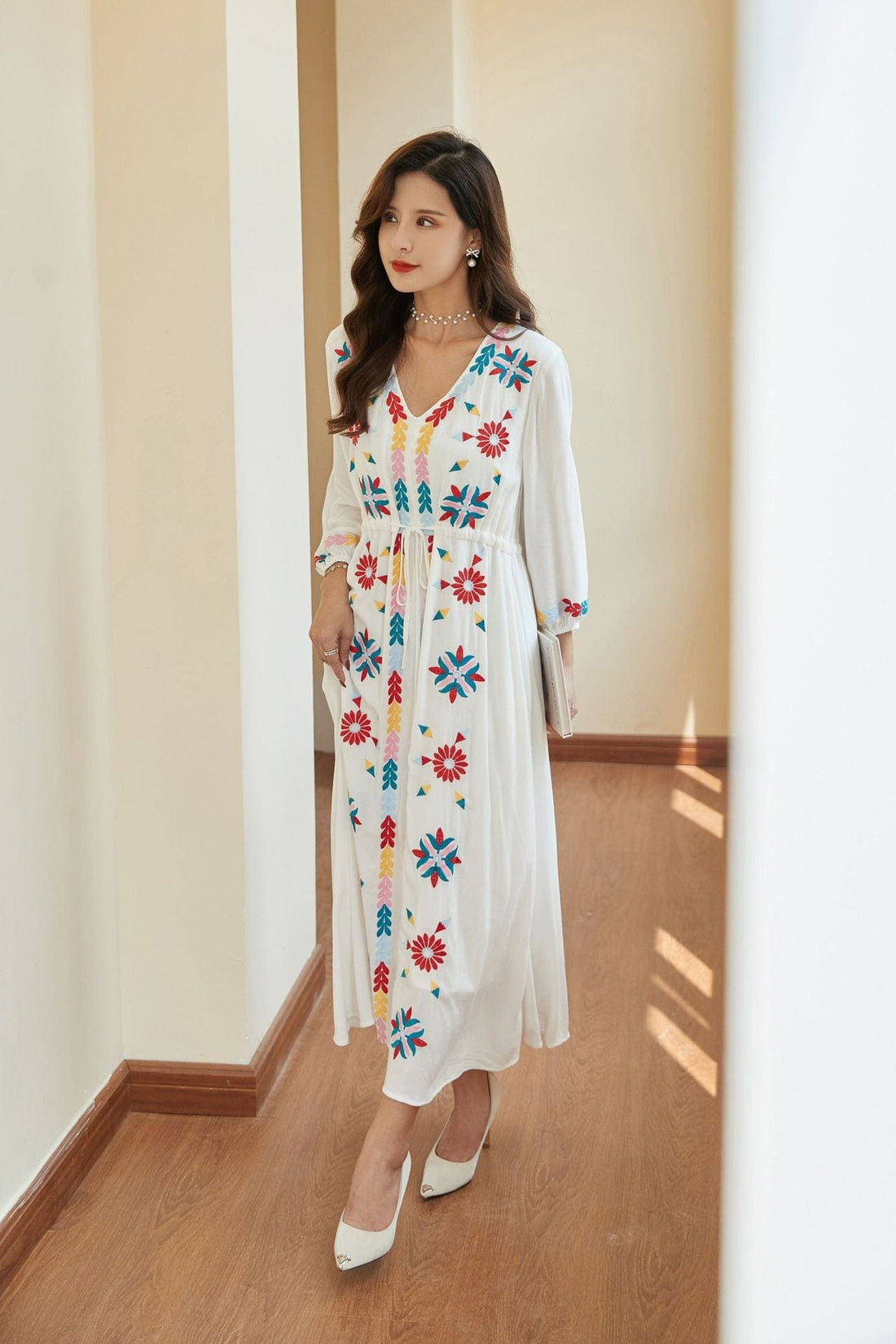 Buddhatrends S Vintage Charm Floral Midi Dress