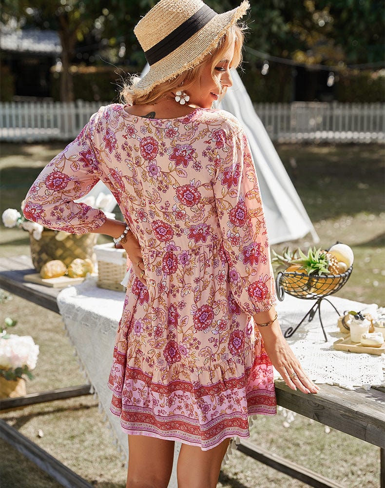classy bohemian dresses FQFGGYD Women's Boho Maxi Dress Flowy Beach Sundress Print Deep V Flared Sleeve Floral Long Skirt High Waist Bohemian Dresses Blue at Amazon Women's Clothing store