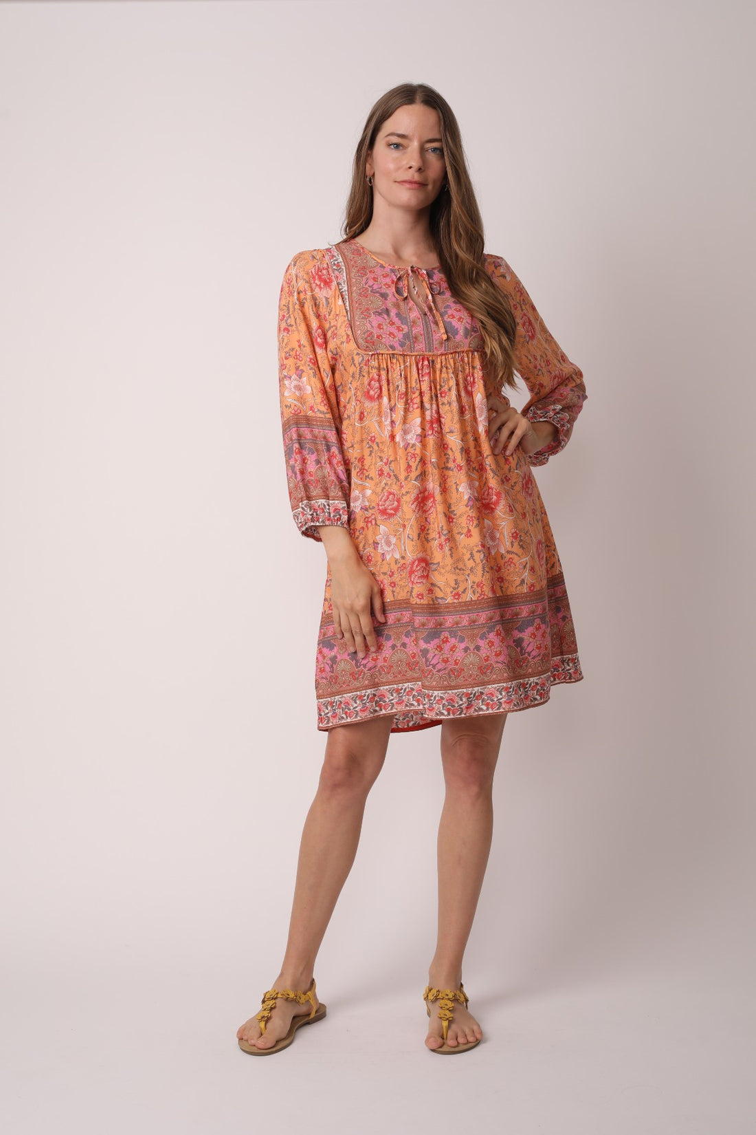 Vibrant V-Neck Bohemian Dress