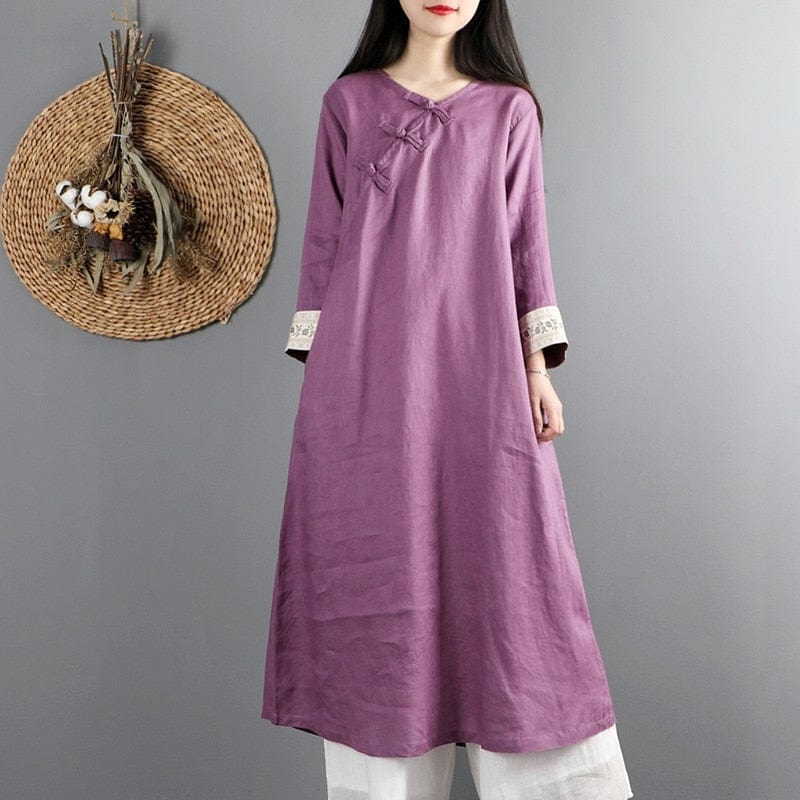 Buddha Trends 1 / One Size Fall Cotton Linen Chinese Dress