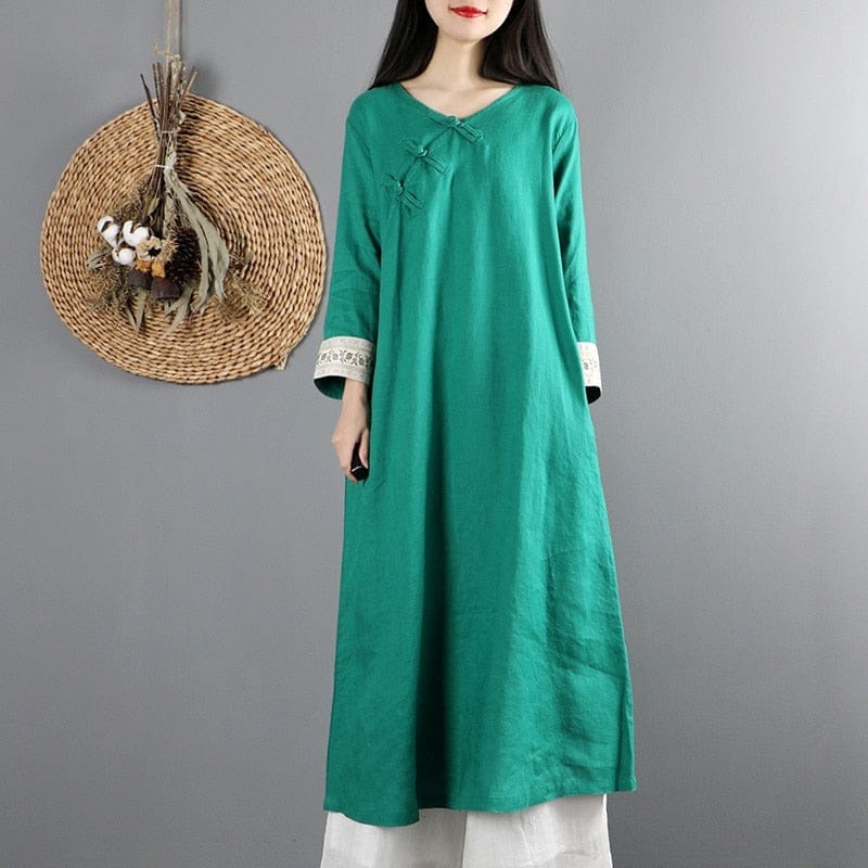 Buddha Trends 3 / One Size Fall Cotton Linen Chinese Dress