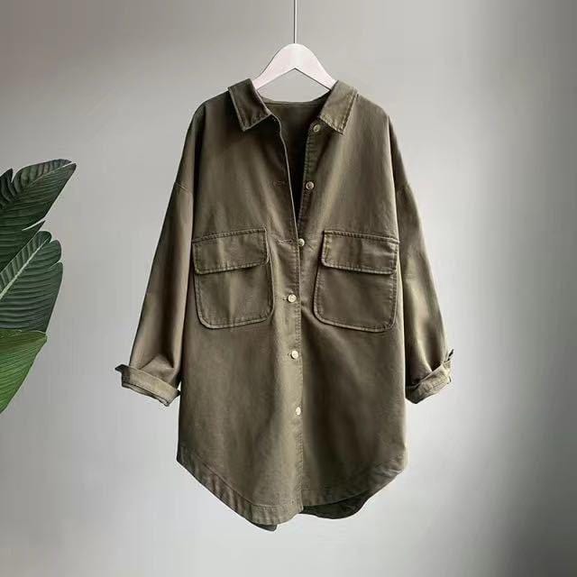 Buddha Trends Army Green / M Fall Long Sleeve Oversized Shirt