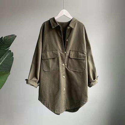 Buddha Trends Army Green / M Fall Long Sleeve Oversized Shirt