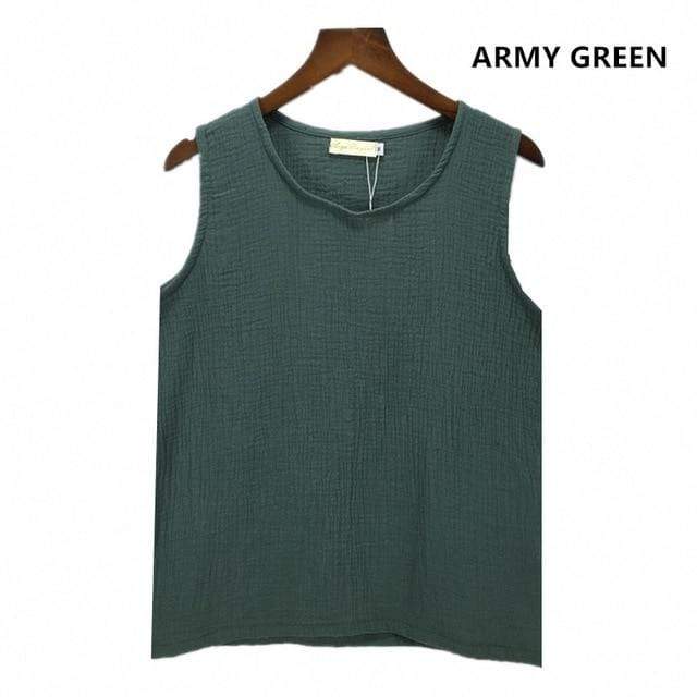 Buddha Trends Army Green / S Cotton and Linen Plus Size Tank Tops