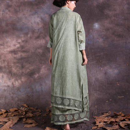 Buddha Trends Asymmetrical Cotton Linen Long Shirt Dress