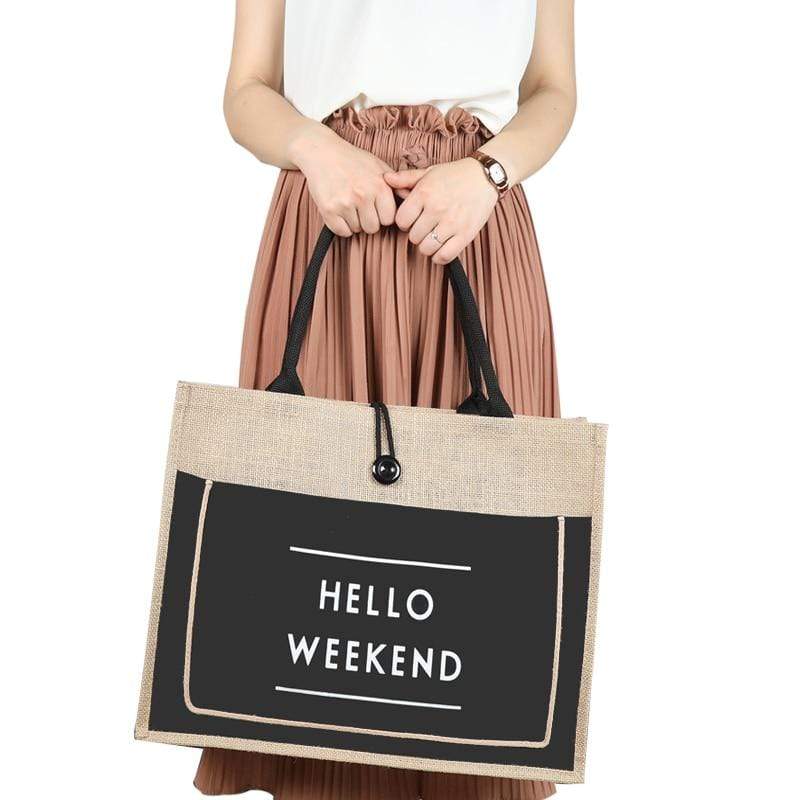 Hello Weekend Reusable Linen Shopping Bag