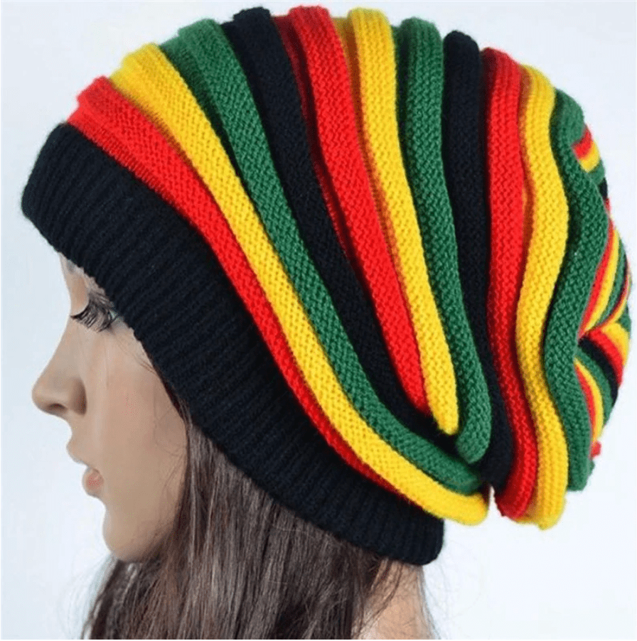 Buddha Trends Beanie Hats Multi-colour Striped Rasta Slouchy Beanie Hat