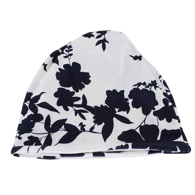 Buddha Trends Beanie Hats White &amp; Blue Floral Beanie Hat