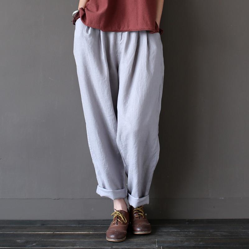Buddha Trends Beige / One Size Casual Literary Roll-up Trousers  | Zen