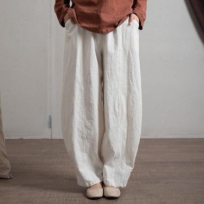 Buddha Trends Beige / One Size Japanese Zen Cotton Linen Palazzo Pants  | Zen