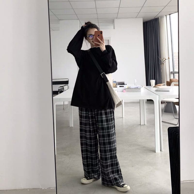 Black and White Plaid Wide Leg Pants – Buddhatrends