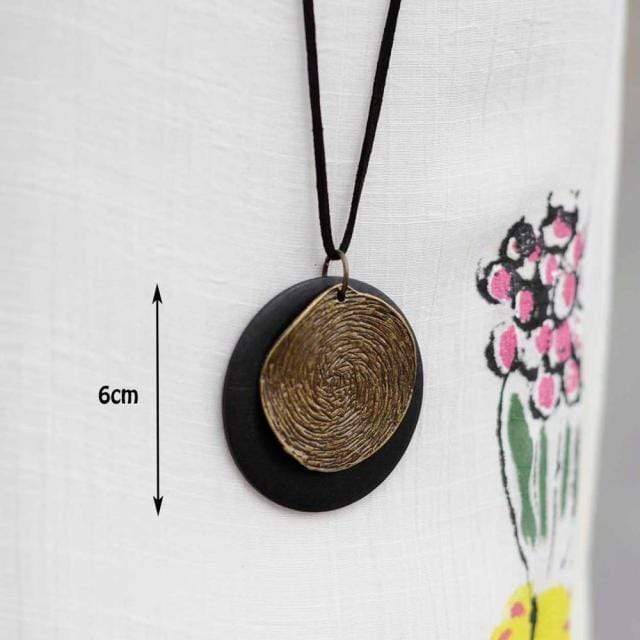 Buddha Trends Black Geometric Wooden Pendant Necklace