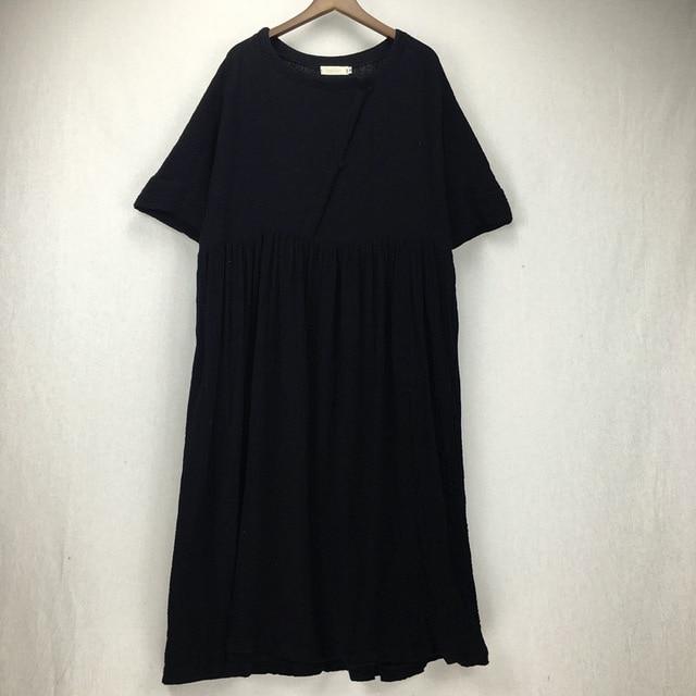 Buddha Trends Black / M Zen Sunday Plus Size Cotton Linen Dress  | Zen
