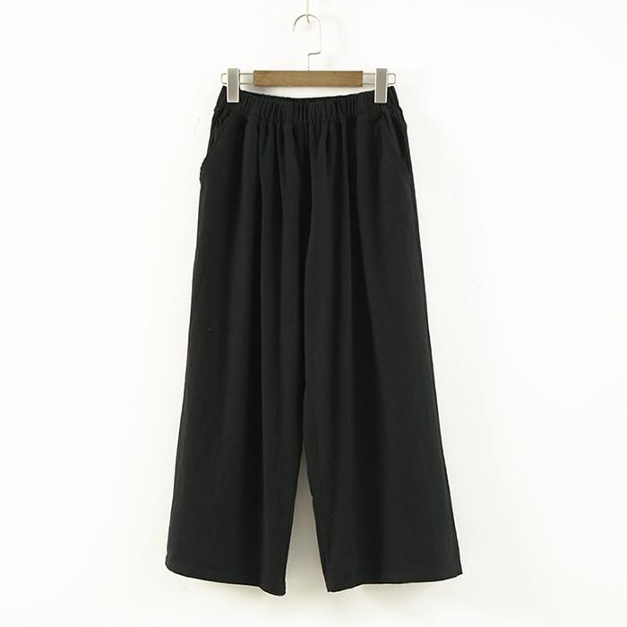 Buddha Trends Black / One Size 3/4 Length Cotton Linen Pants  | Zen