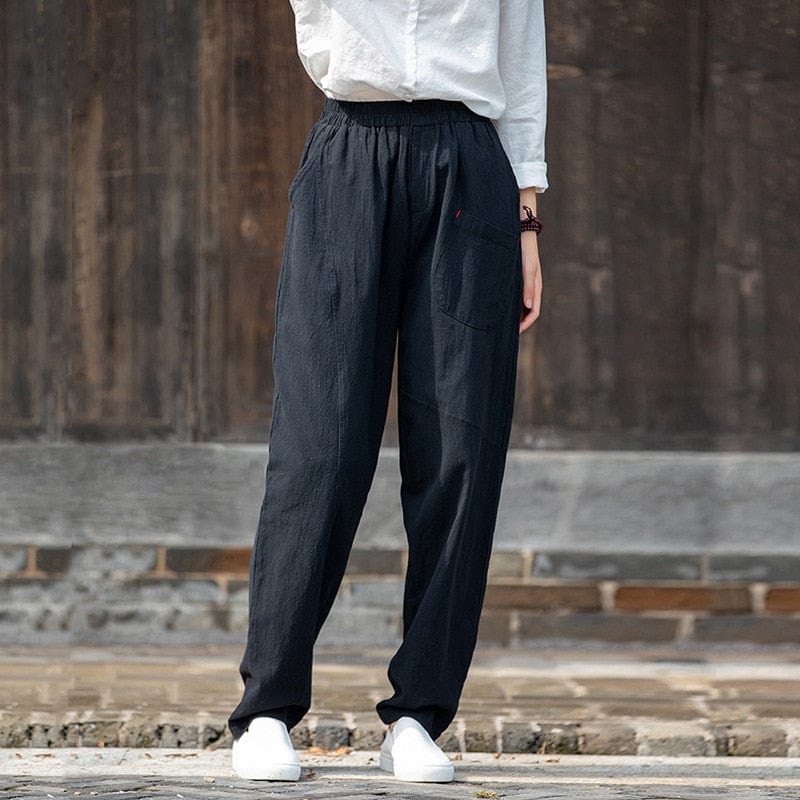 Buddha Trends Black / One Size Casual Zen Cotton Linen Pants  | Zen