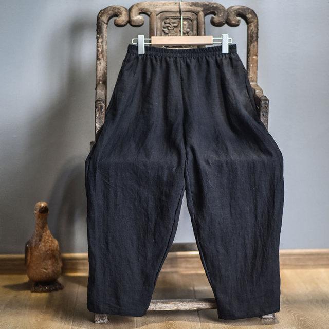 Buddha Trends Black / One Size Elastic Waist Linen Trousers | Zen