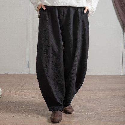 Buddha Trends Black / One Size Japanese Zen Cotton Linen Palazzo Pants  | Zen