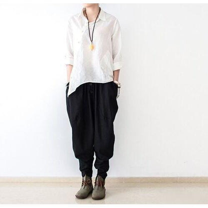 Buddha Trends Black / One Size Loose Linen Trousers
