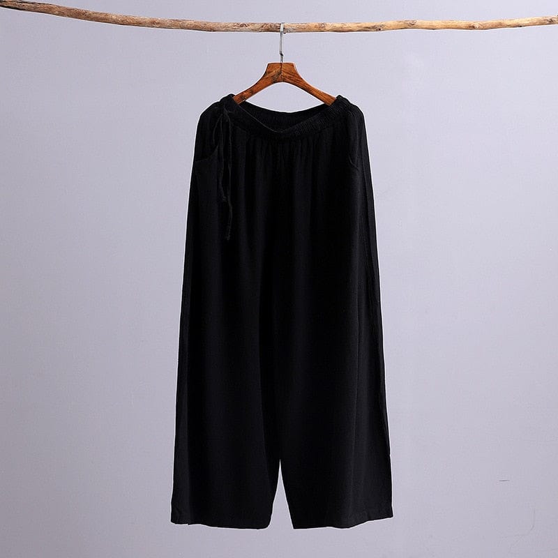 Buddha Trends Black / One Size Wide Leg Linen Palazzo Pants  | Zen