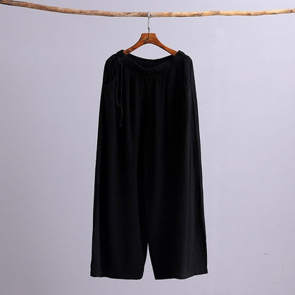 Buddha Trends Black / One Size Wide Leg Linen Palazzo Pants  | Zen